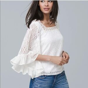 WHBM Bell-Sleeve Lace Peasant Blouse